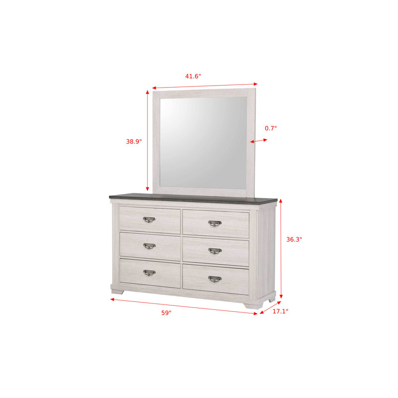 Ensemble de chambre à coucher à panneau classique avec finition crème, 5 pièces, Très grand lit