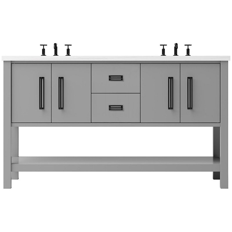 Meuble-lavabo double Kiawah, Gris platine, Noir mat, 72"