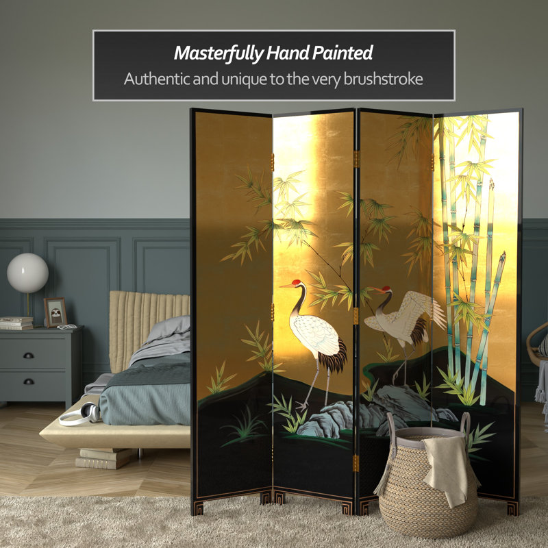 6 Ft. Tall Gold Lacquer Room Divider - Cranes