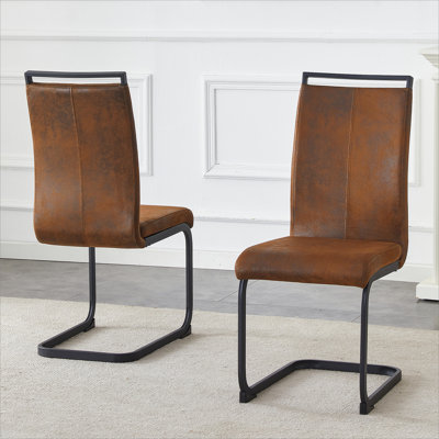 Chaises de salle à manger en suède de style rétro en tissu Tech, pieds en métal robustes pour des espaces de salle à manger intimes. Dossier arqué ergonomique + structure en métal renforcé. Ensemble de 2.