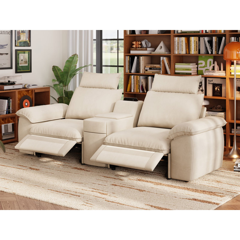 Canapé inclinable électrique 2 places en chenille avec repose-tête surdimensionné et modulaire Cloud, Beige