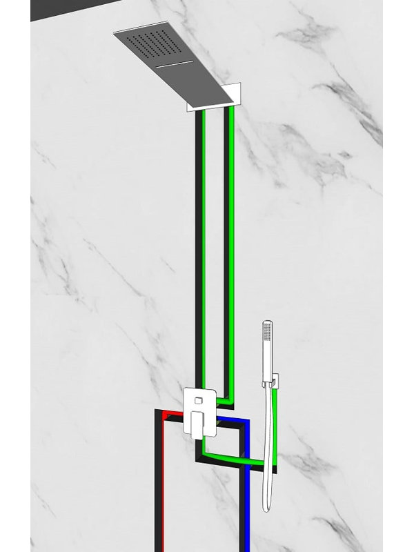 LANERI MINNEAPOLIS 3-Way Shower Kit, 55 x 23 cm Wall-Mounted Head with Waterfall