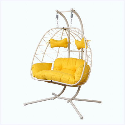 Fauteuil de balançoire double pour œufs avec support, fauteuil PE en rotin d'une capacité de 660 lb