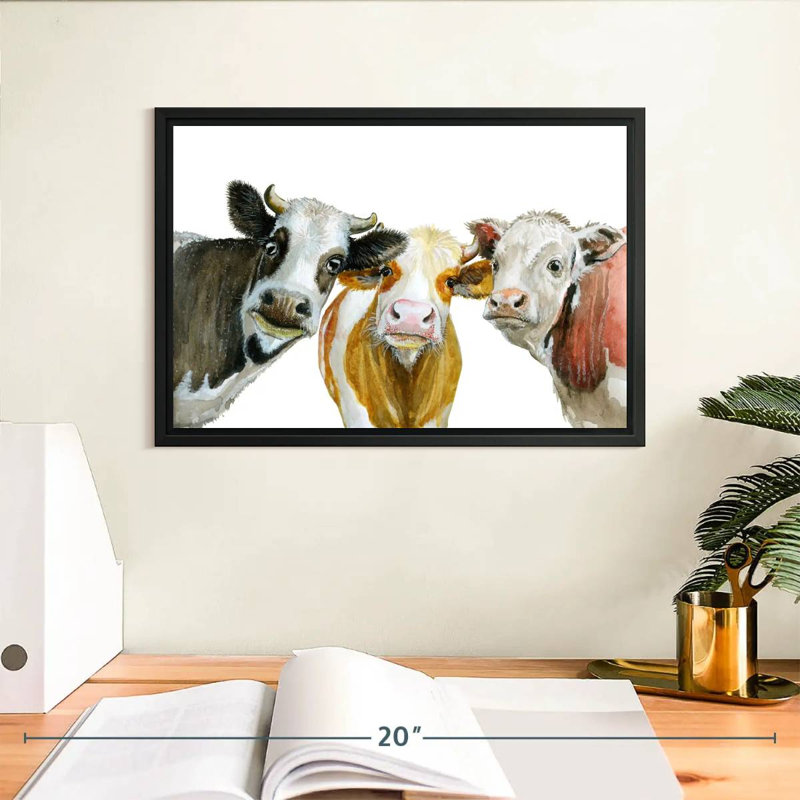 Cows, 13" X 9", Floating Frame Black