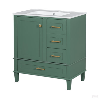 Ensemble de meuble-lavabo moderne 30 po avec lavabo 30 po, ensemble de rangement pour salle de bain avec porte à fermeture douce et 3 tiroirs, structure en bois massif