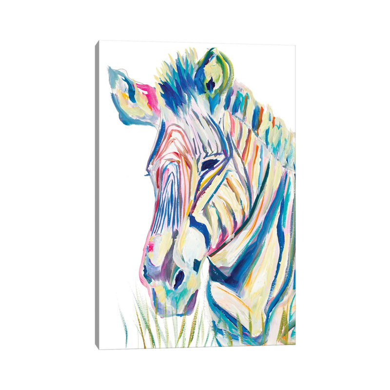 Colorful Zebra by Andy Beauchamp - Wrapped Canvas Painting, 20.32 cm H x 30.48 cm W