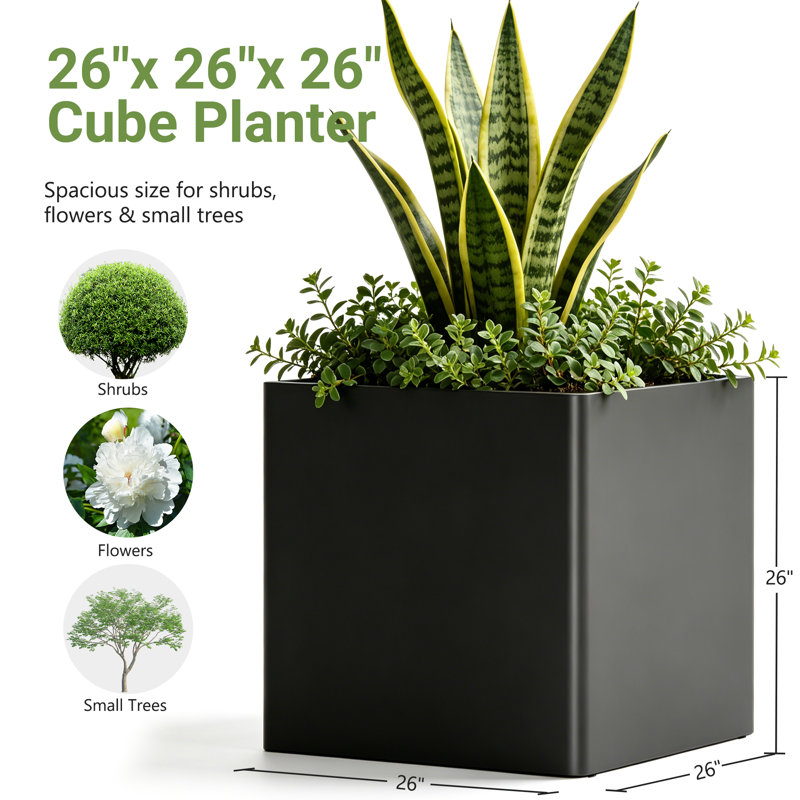 Boîte à fleurs pour l'extérieur, 26" H x 26" W x 26" D, Black