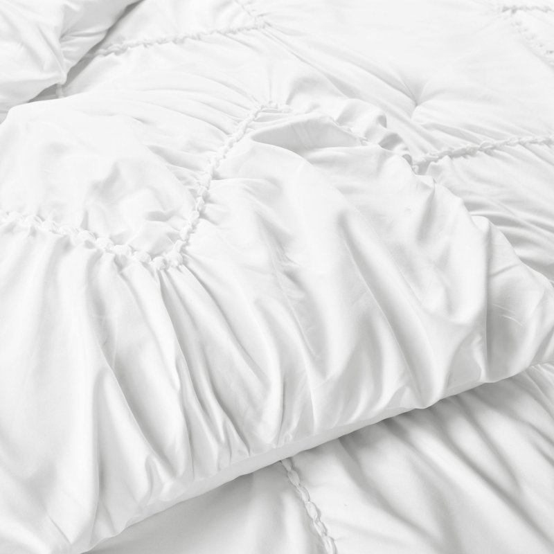 White Twin Microfiber Ruched Chevron Comforter Set