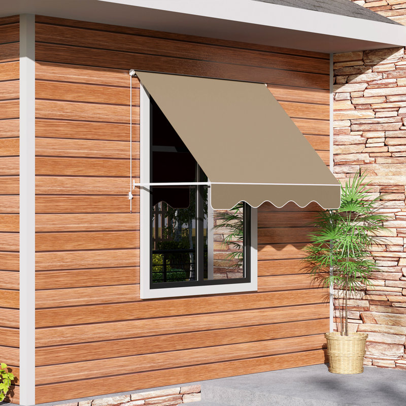 Arlmont & Co. 71'' W x 86.5'' D Polyester Cover Retractable Door / Window Awning, Cream