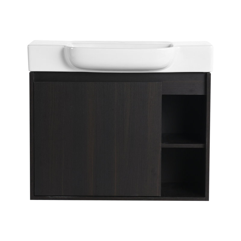 Meuble-lavabo mural 28 po avec lavabo en céramique blanche et porte à fermeture en douceur, emballage KD, Dark Oak, Dark Oak