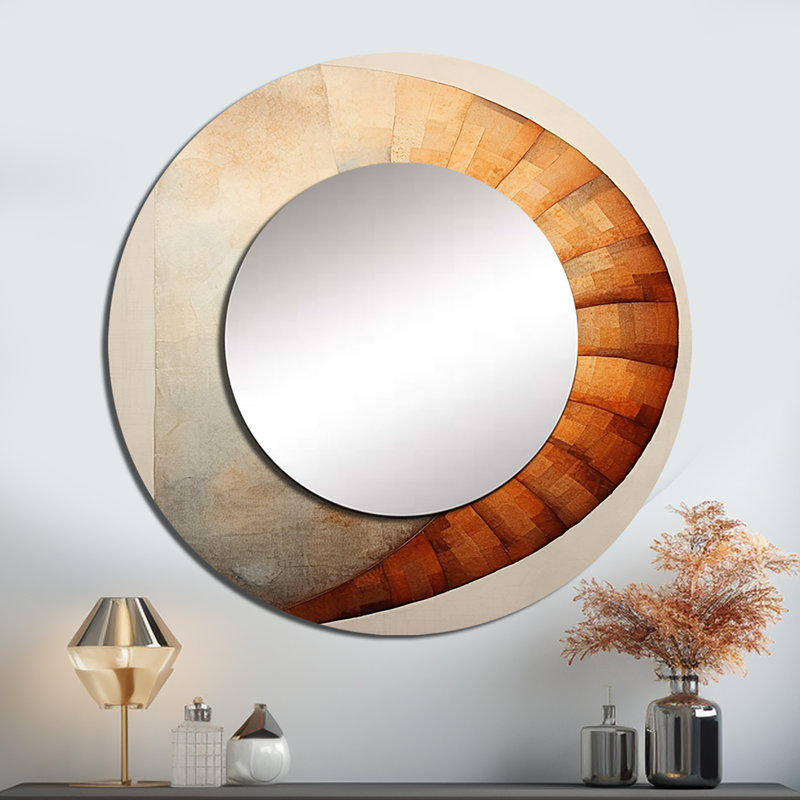 Copper Curves Nautilus Spiral - Nautilus Decorative Wall Mirror, Modern Large Round Mirror, Printed Metal Art, 23" x 23"