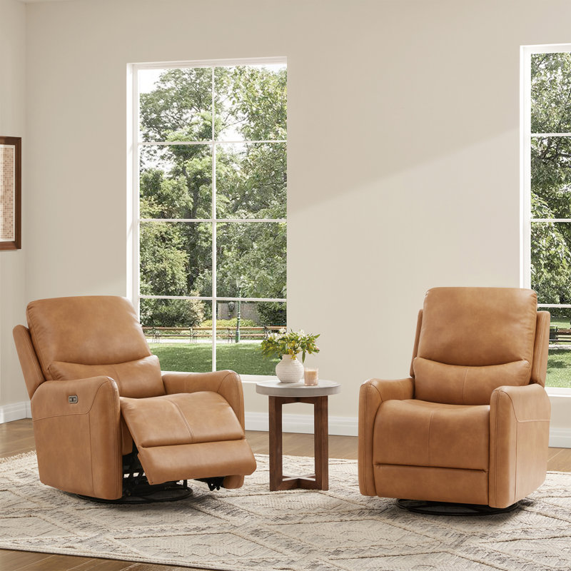 Akron 30" Swivel Power Recliner Arm Chair, Brown Faux Leather