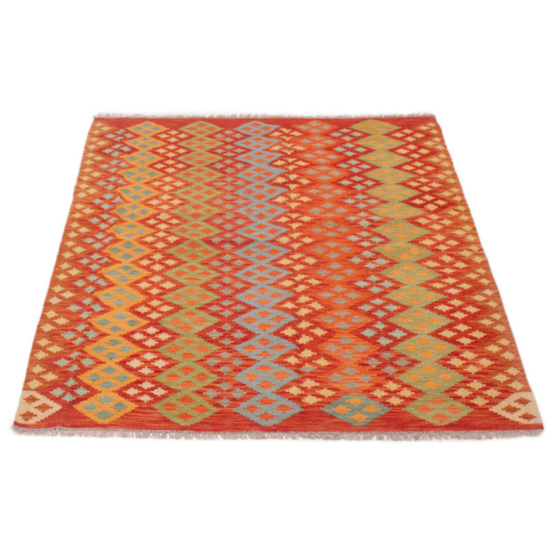Kilim rouge audacieux et coloré 5 pi 6 po x 7 pi 1 po
