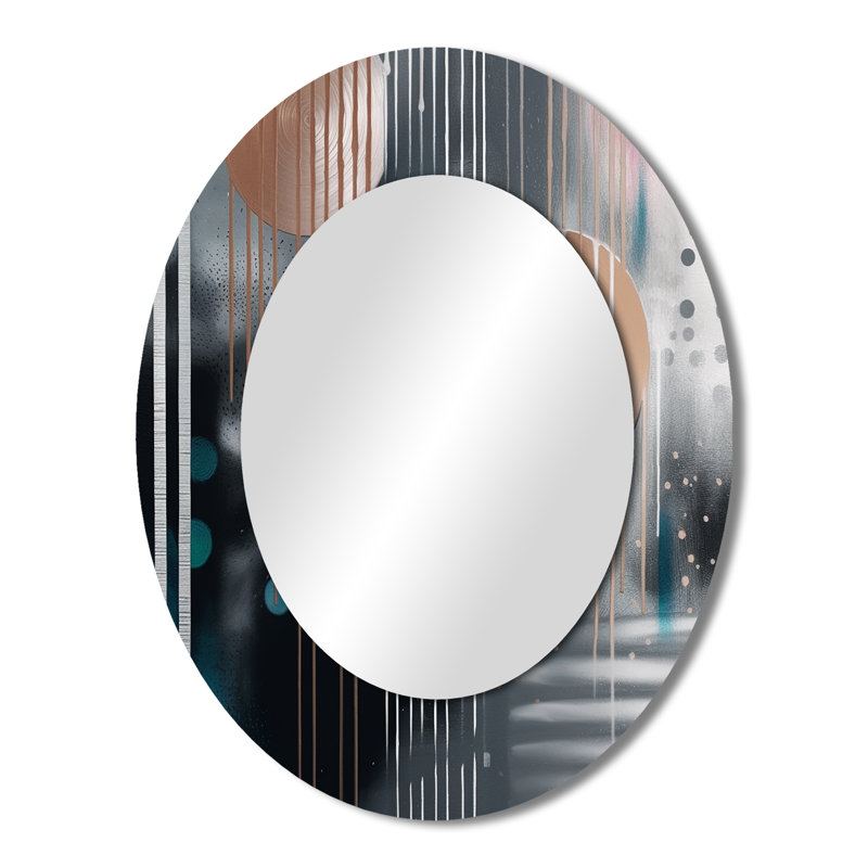 Whispers Of Marble III - Abstract Oval Decorative Mirror On Metal, 43" x 33"