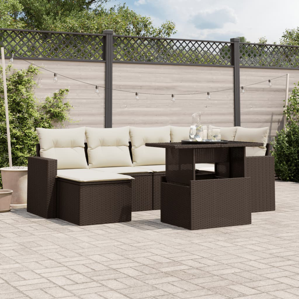 Vidaxl 7-Tlg. Garten-Sofagarnitur Mit Kissen Beige Polyrattan