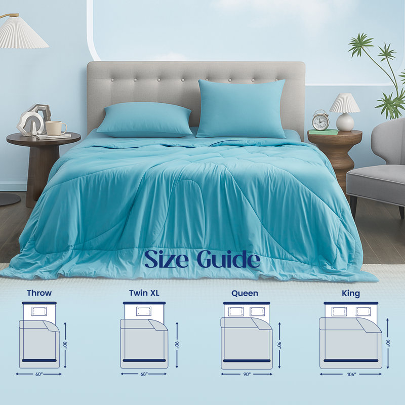 Soft Double Sided Bed Cooling Comforter for Hot Sleepers Night Sweats, Q-Max > 0.45, King, Blue