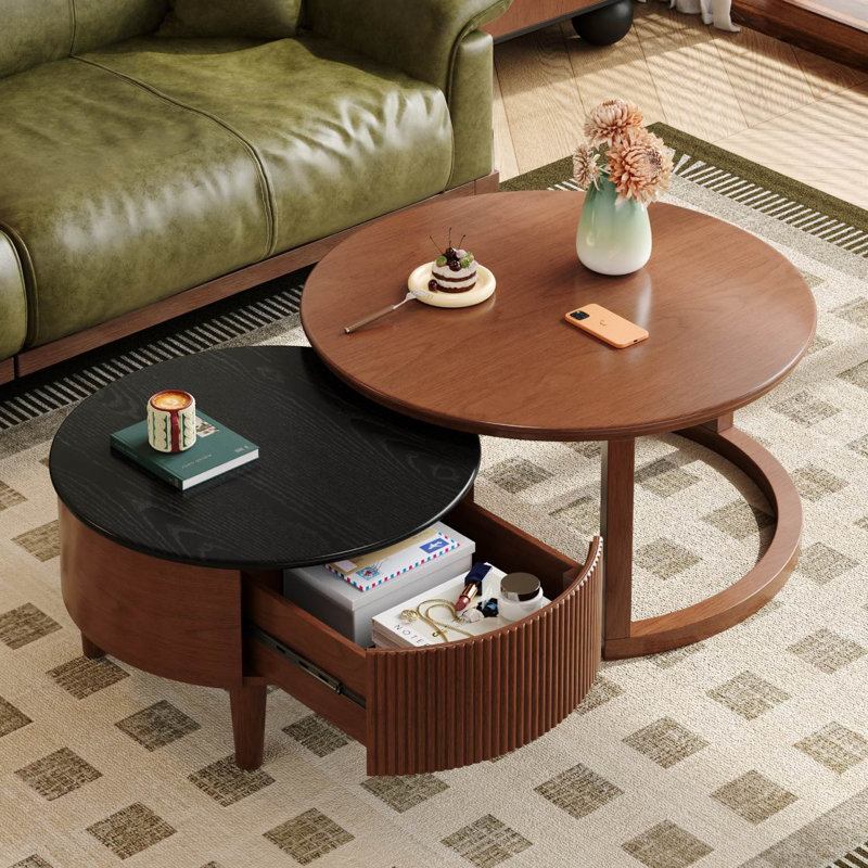 Round Nesting Coffee Table With Drawer