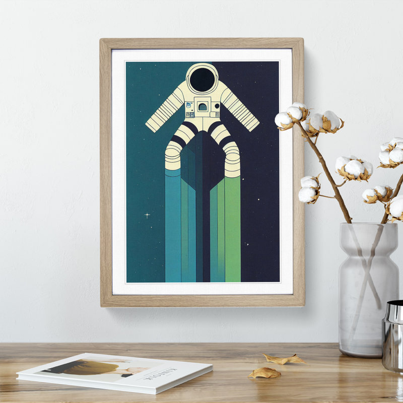 XC1022-3778X Retro Astronaut No.3 - Print on Canvas, 34cm H x 25cm W x 3cm, Oak Framed