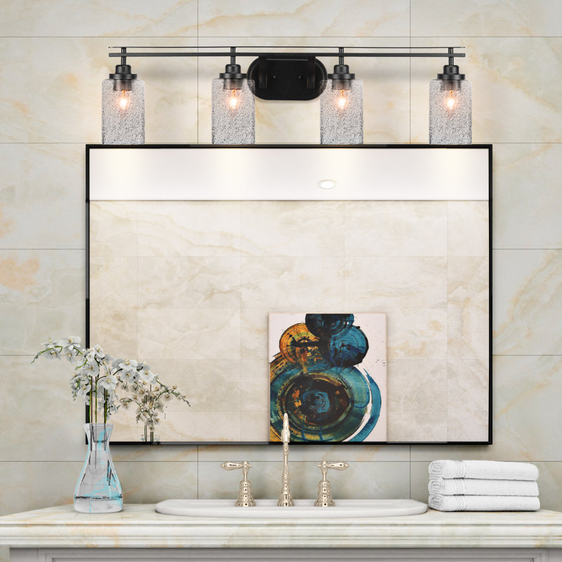 Jelte 4 Light Bath Bar Shown With 4" Smoke Bubble Glass, Matte Black