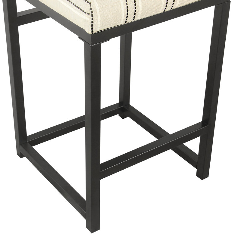Tabouret de comptoir sans dossier Toko, polyester floral, métal, Rayé noir / blanc
