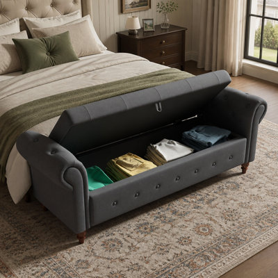 Banc de lit en tissu gris foncé