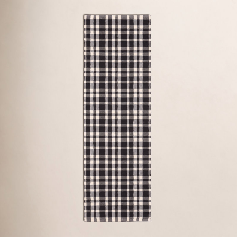 Tattersall Black Handwoven Indoor/Outdoor Rug, Runner 2'6" x 12'