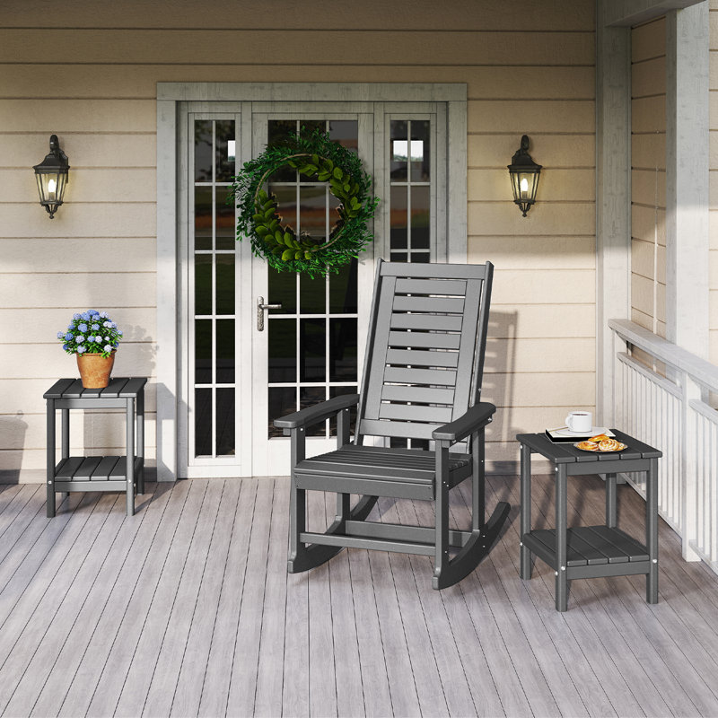  Set Of 4 HDPE 14*13in 2-Tier Outdoor Side Table, Gray