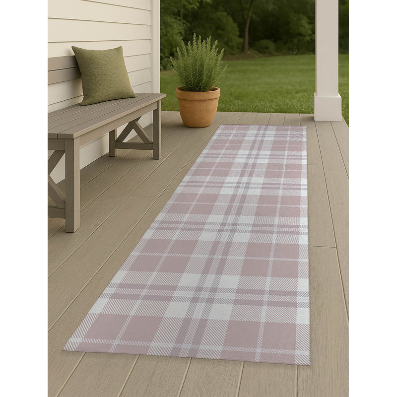 Tartan Block Non-Slip Outdoor Rug, Runner 2'6" x 8'