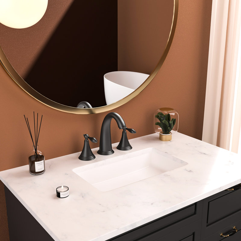 Exquisite Matte Black Rv Faucet - 2 Handle Widespread 3 Hole With Pop Up Drain Bathroom, Matte Black