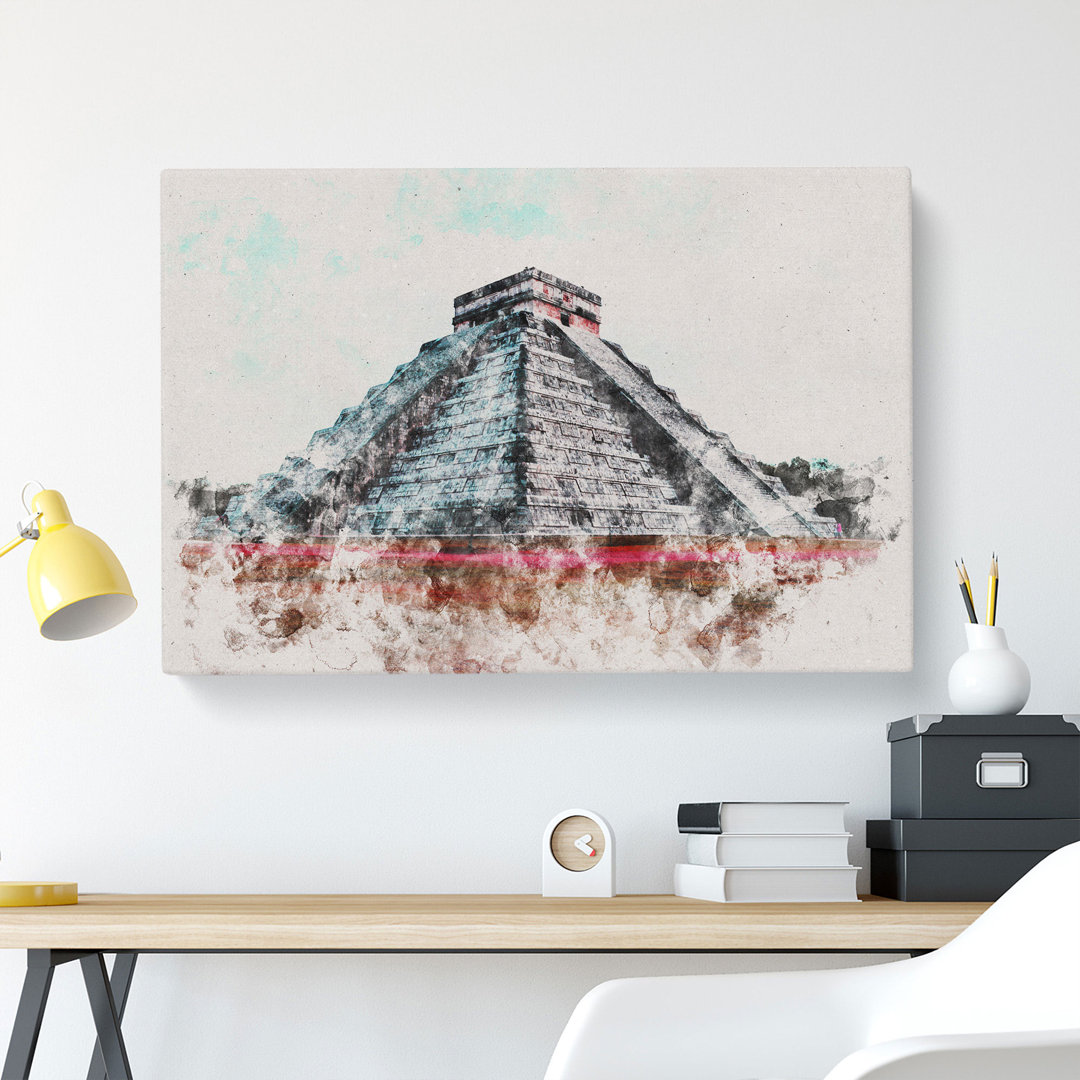 Chichen Itza In Mexico Watercolour - Wrapped Canvas