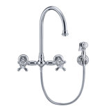 Whitehaus Collection Wall Mount Faucet with Gooseneck Swivel Spout and Solid Brass Side Spray