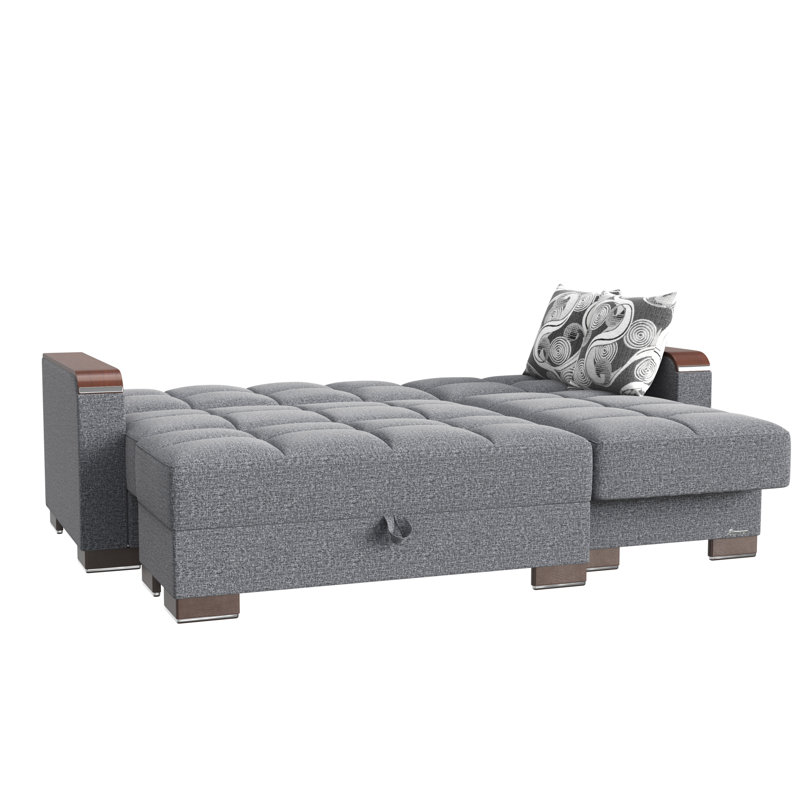 Legacy X Reversible L-Shaped Sleeper Sofa & Chaise Sectional w/ Storage Seats for Living Room, Gray Polyester