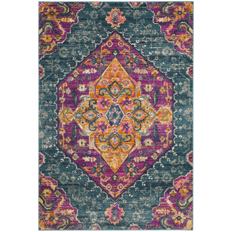 Tapis à motif oriental orange Felty, Rectangulaire 3 pi x 5 pi