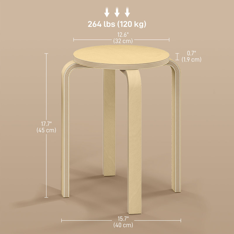 Ensemble de 4 tabourets empilables ronds sans dossier de 18 po pour la cuisine
