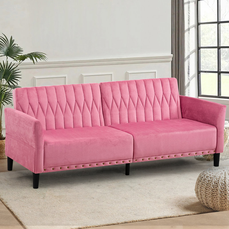 Wallasse 78'' Velvet Reclining Sleeper Sofa, Pink