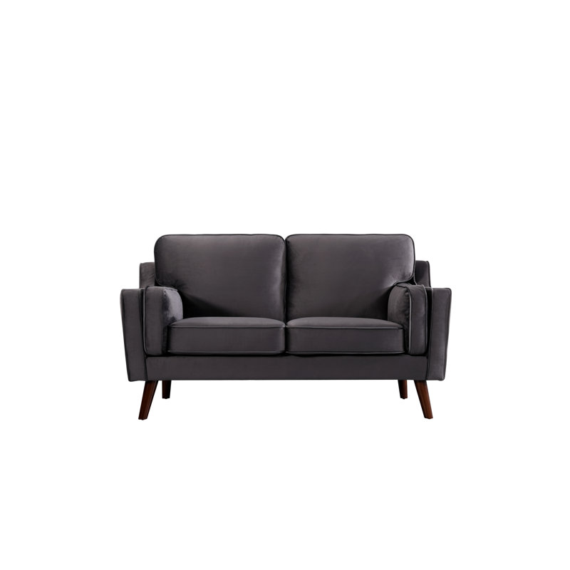 Causeuse en velours à accoudoirs carrés 59 po Hepworth, Velours gris