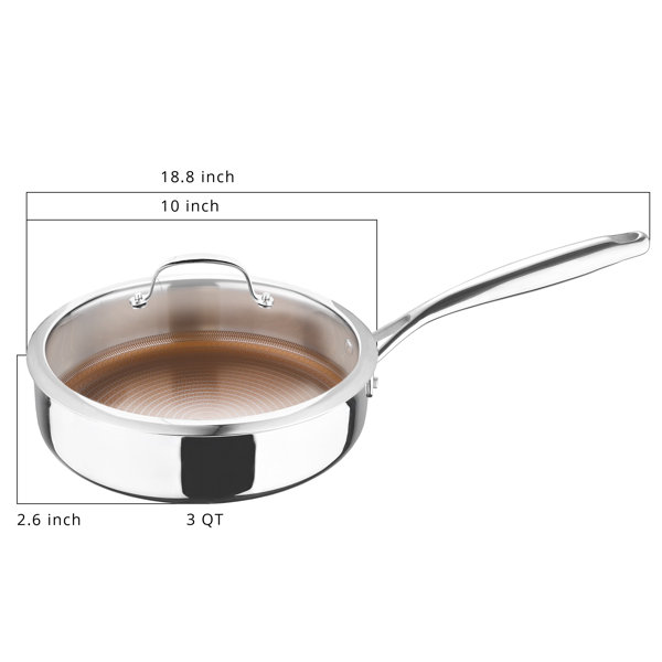 Tri-Ply Hybrid Stainless Steel 10Inch Saute Pan 3QT Deep Frying Pan Chef  Cooking