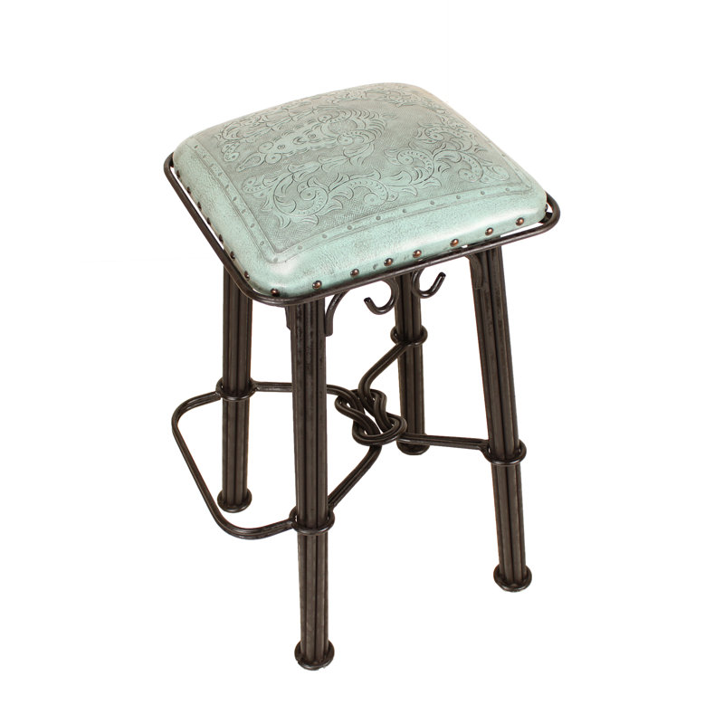 Akaash Upholstered Counter Stool with Metal Frame, Colonial Turquoise, Counter Stool (26" Seat Height)