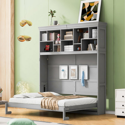 Lit escamotable mural Murphy avec tablettes supérieures et USB