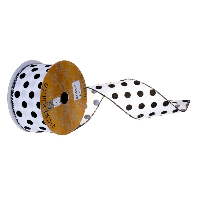 Vickerman 2.5" x 10 Yard Black Velvet and White Polka Dot Ribbon., Black/White