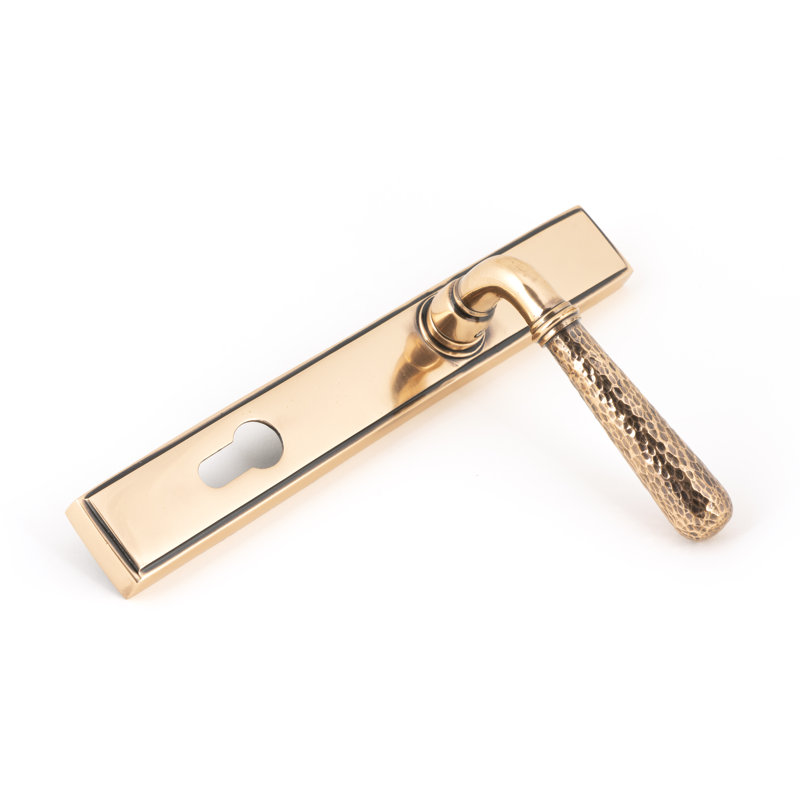 Hammered Newbury Lock Door Handle, Polished Bronze