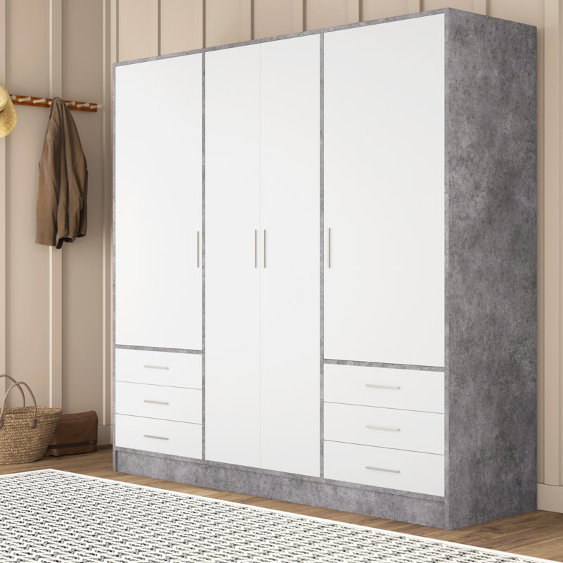 Ingram 4 Door Wardrobe, Concrete Grey/White Matt