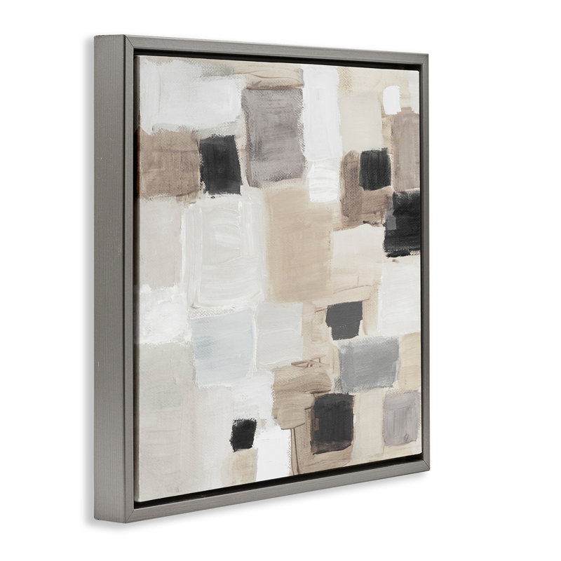 «Neutral Square Patchwork Canvas Wall Art» par Lanie Loreth, Cadre flottant gris lustré, H 18 po x l 18 po