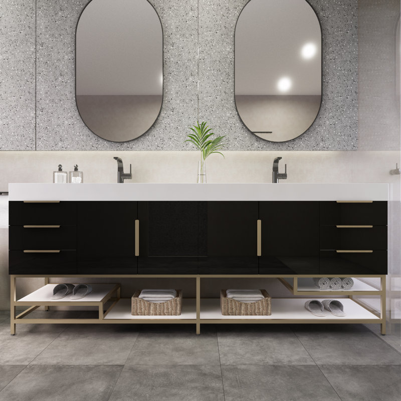 Meuble-lavabo double 83 po Marceia, Noir très lustré