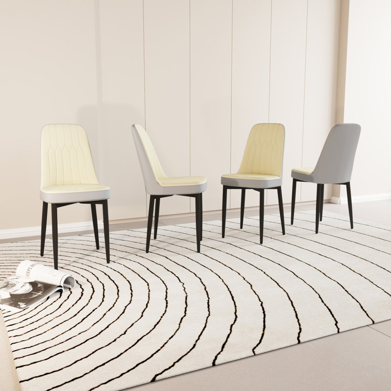 PU Upholstered Dining Chairs , Beige/Brown, Set of 4