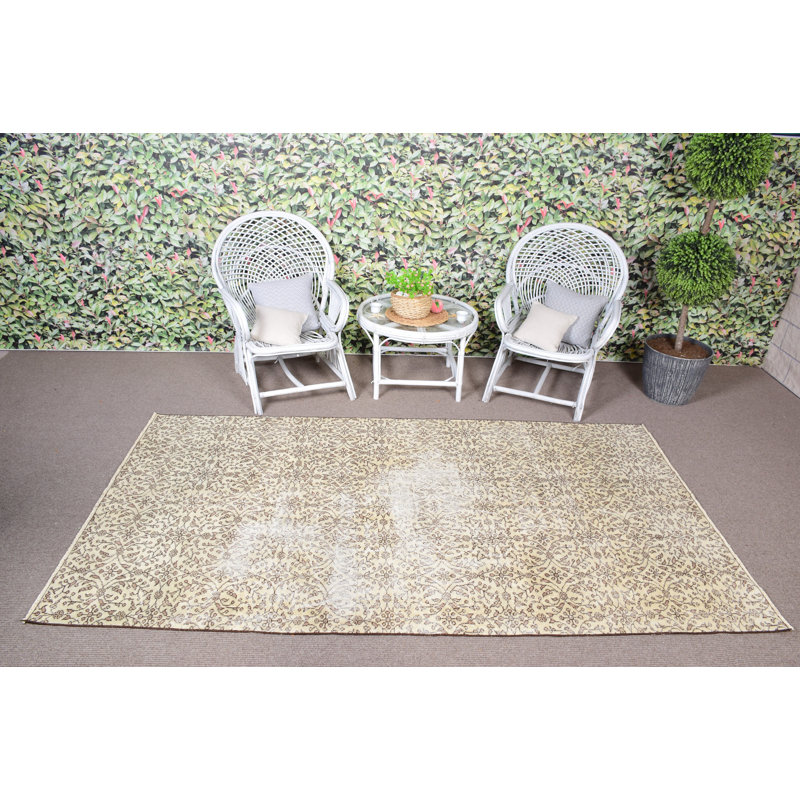 Grand tapis anatolien turc rétro fait à la main en brun et beige