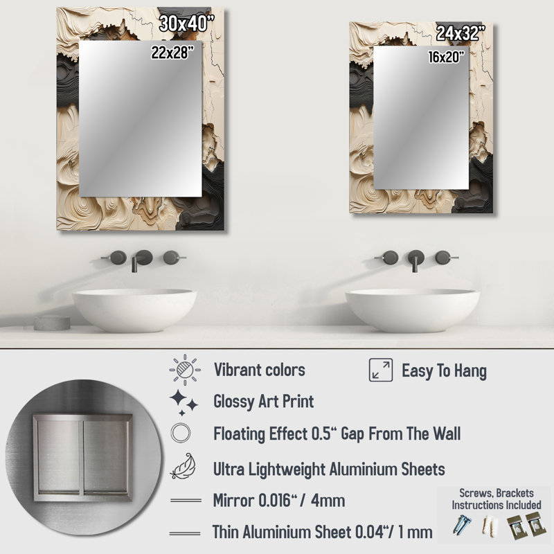 Beige And Brown African River Collage - Abstract Shapes Mirror, Beige Decorative Wall Mirror, Printed Metal Art, 32" x 24"