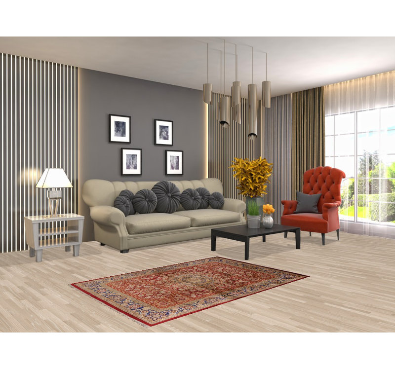 Tapis traditionnel en soie rouge à motif floral 3x5