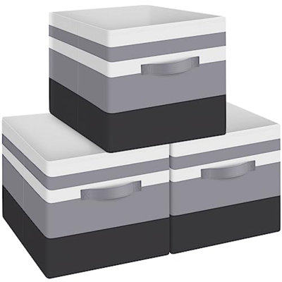 Bacs de rangement, boîtes en tissu pliables de 11 pouces avec poignées et carton pour placard, buanderie, salon de chambre à coucher, paquet de 3