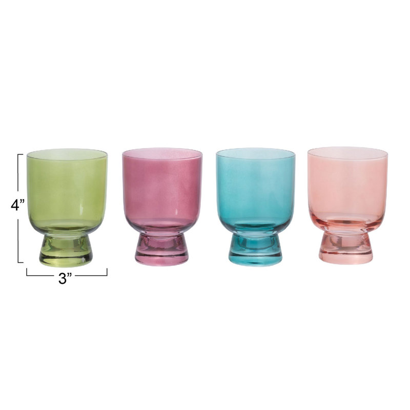 Colorful Hand-Blown Glass 6oz Footed Glassware Set